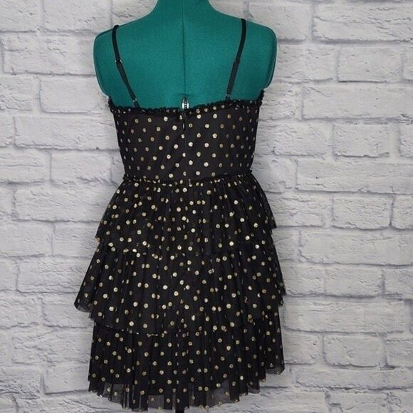 Lulus twinkle of my eye black gold polka dot tiered tulle cocktail dress Medium - Picture 6 of 11
